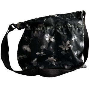Lesportsac Black White Gray Floral Shoulder Bag